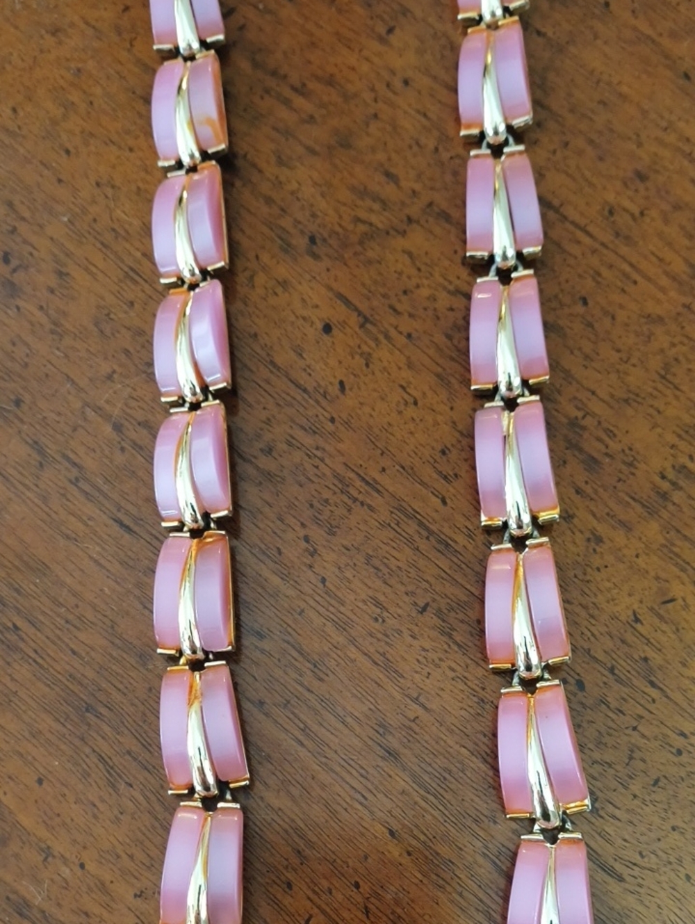 Vintage Karu Pink Link Thermoset Choker Necklace And Bracelet Great!!
